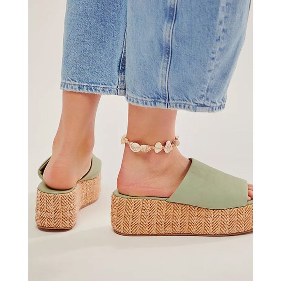🎉LAST CHANCE🎉 FREE PEOPLE Harbor Raffia Flatform Sandals / Light Sage - Picture 3 of 12
